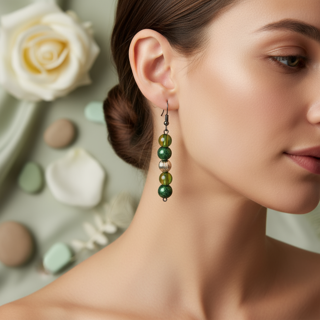 Zöld gyöngy fülbevaló