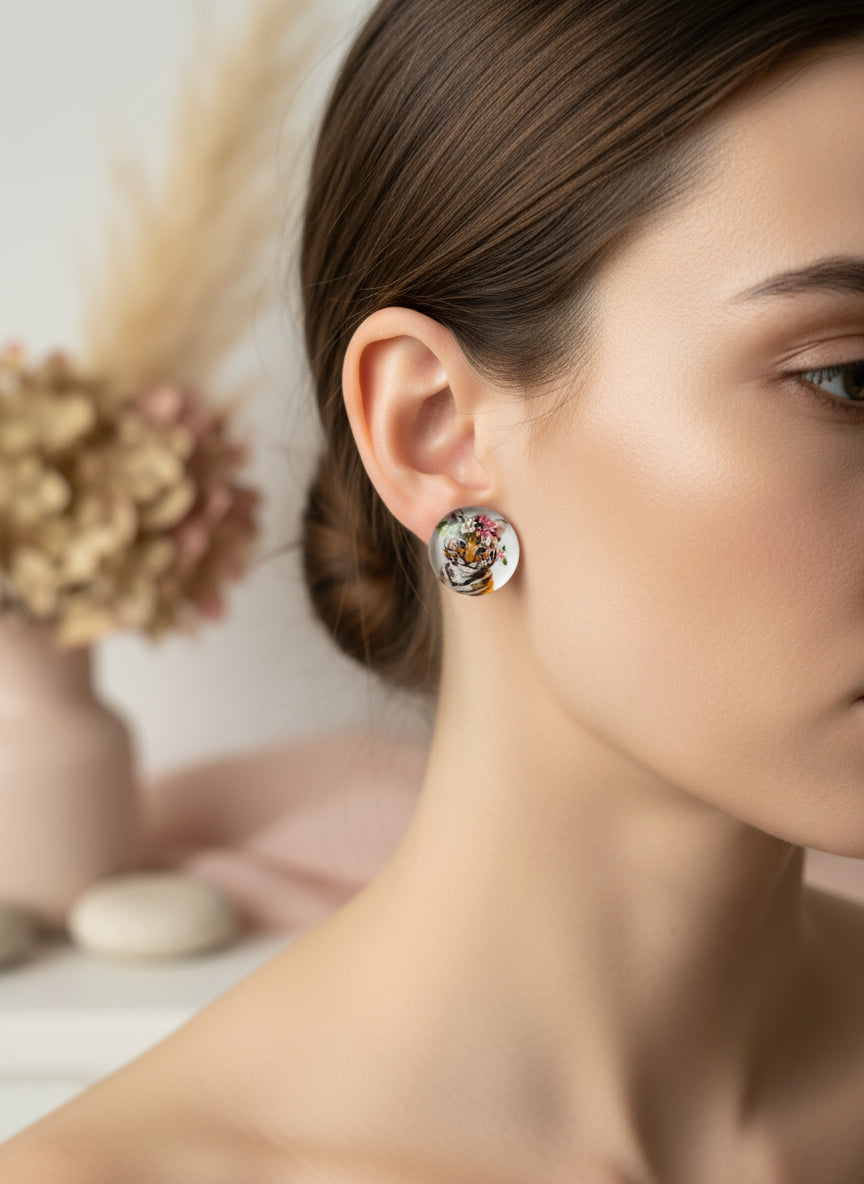 Cabochon Earring with Animal