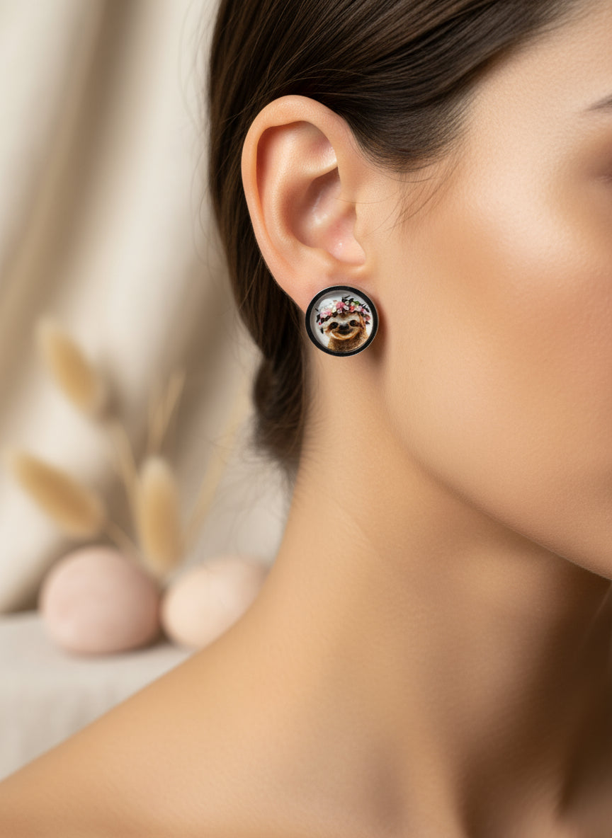 Cabochon Earring with Animal