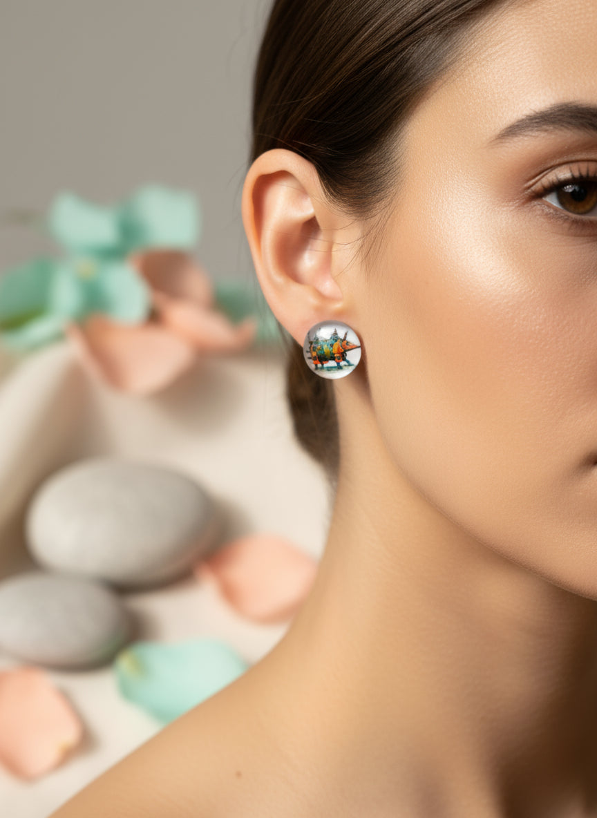 Cabochon Earring with Animal