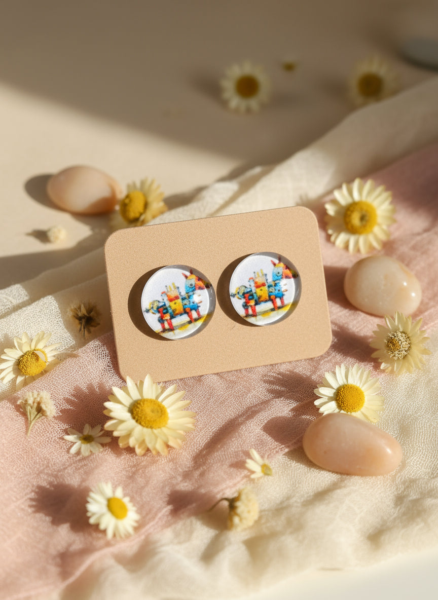 Cabochon Earring with Animal