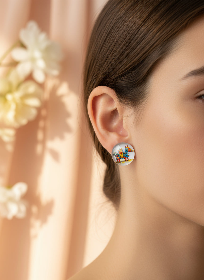 Cabochon Earring with Animal