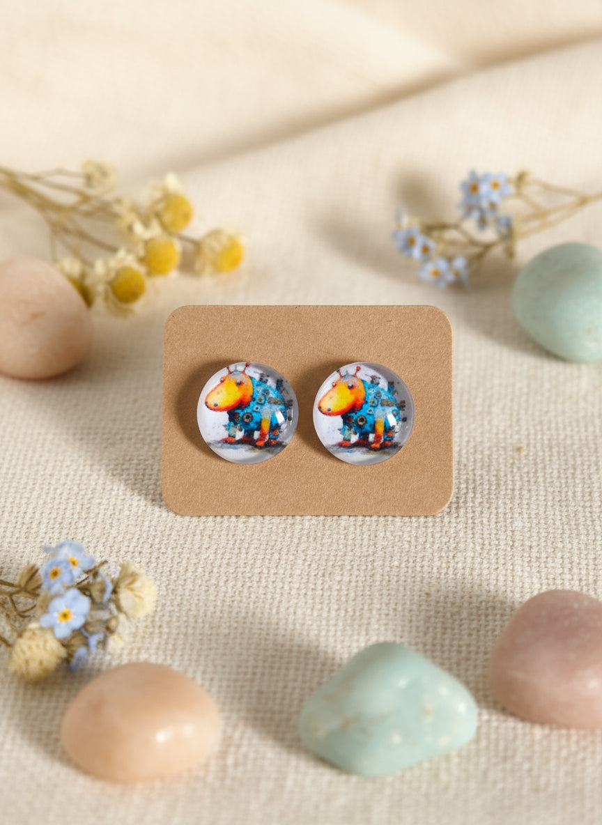 Cabochon Earring with Animal