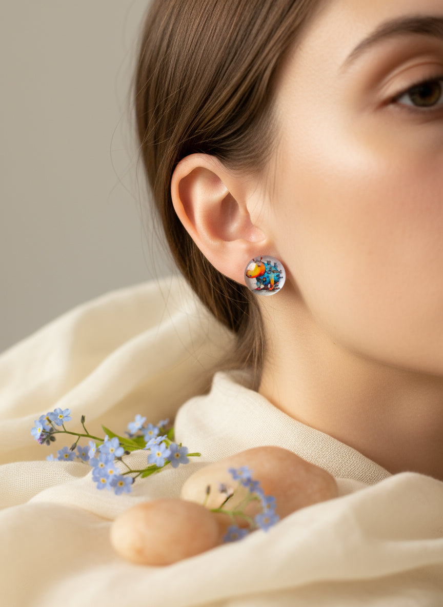 Cabochon Earring with Animal