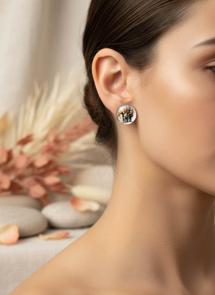 Cabochon Earring with Animal