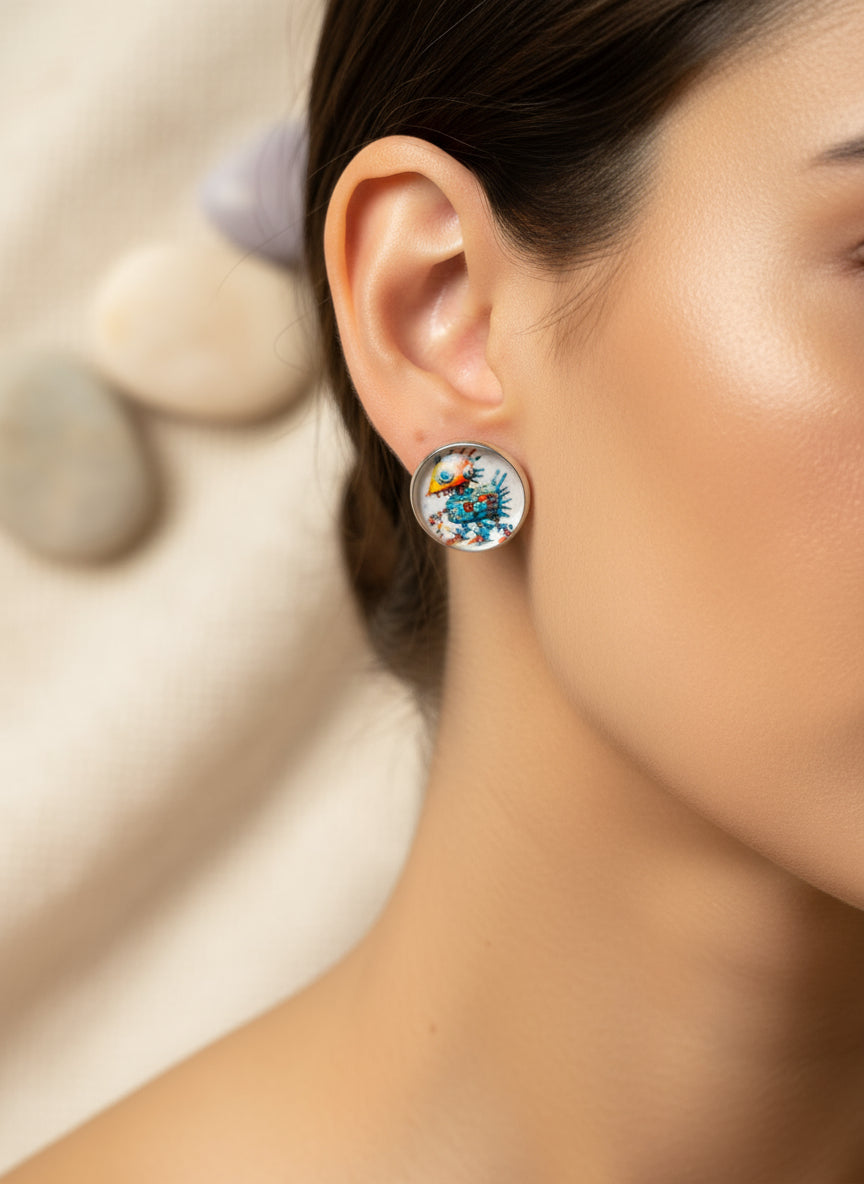 Cabochon Earring with Animal