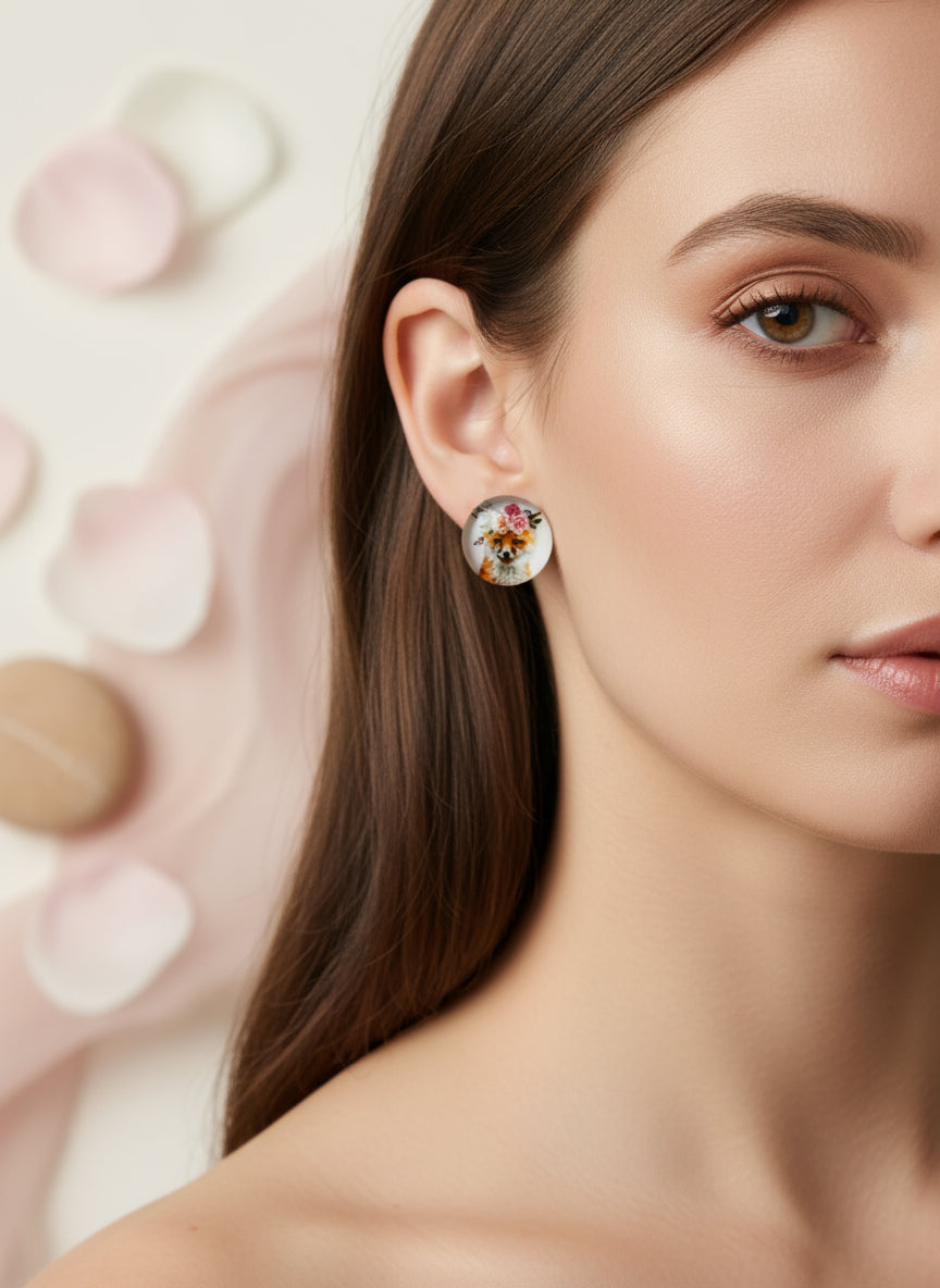 Cabochon Earring with Animal