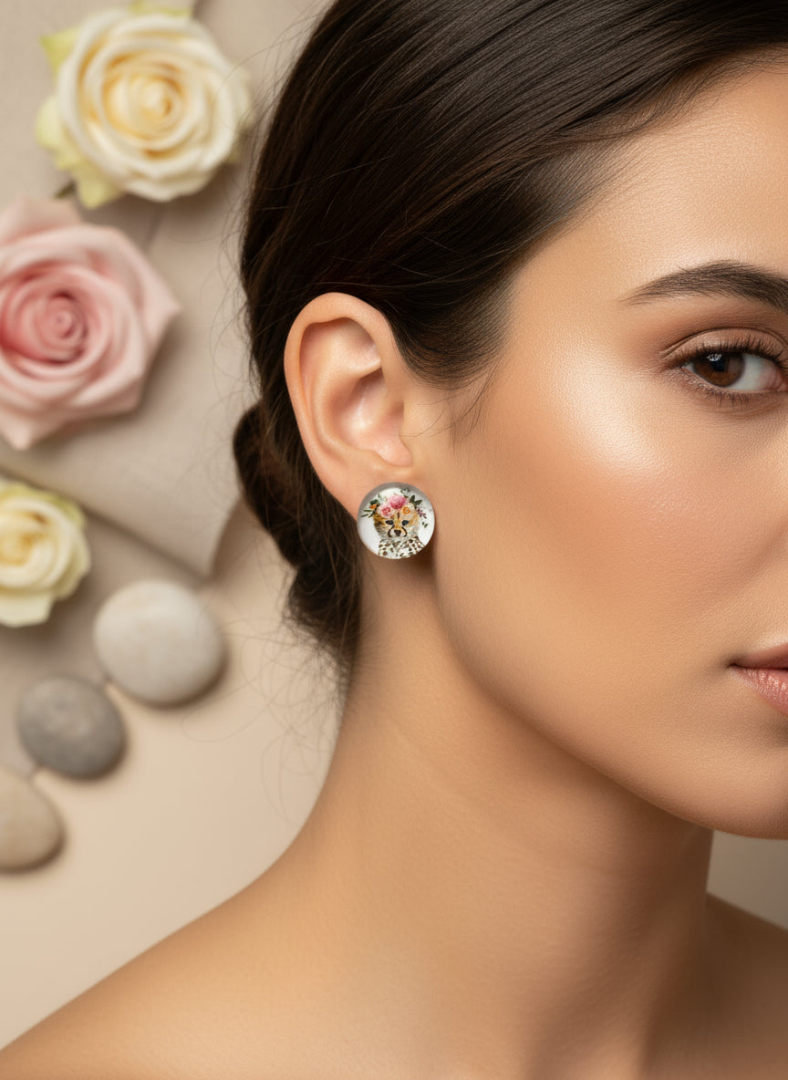 Cabochon Earring with Animal