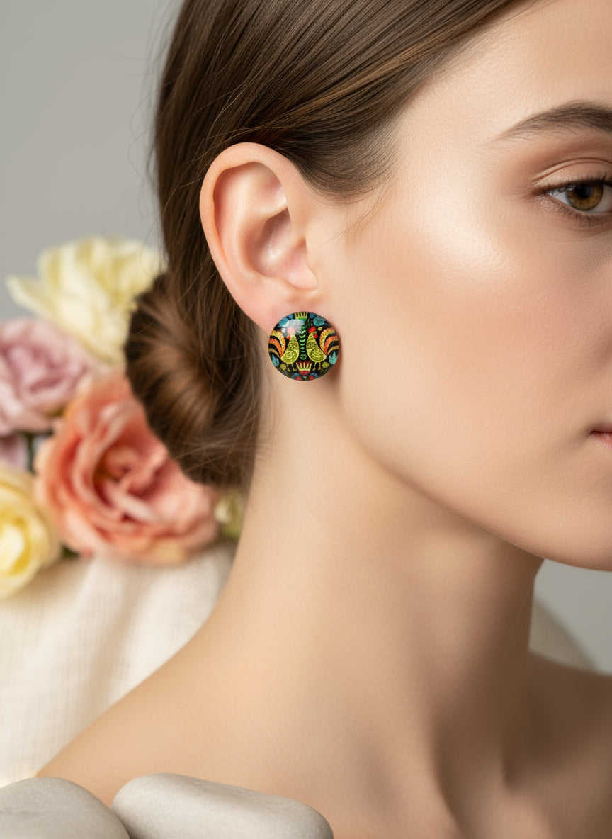 Cabochon Earring with Bird