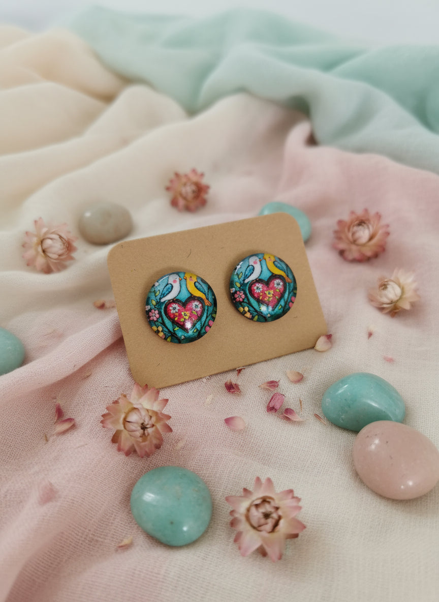 Cabochon Earring with Bird