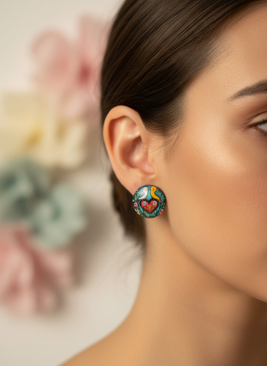 Cabochon Earring with Bird