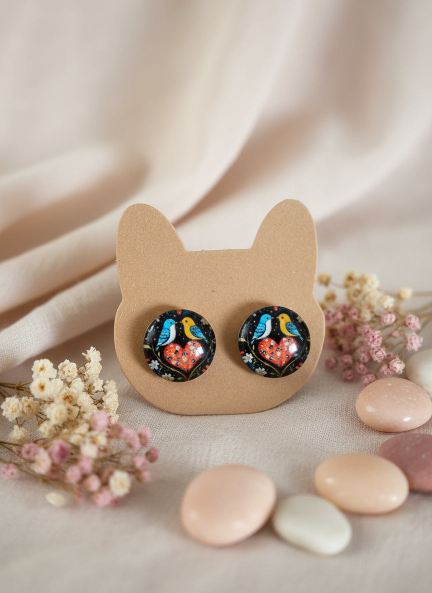 Cabochon Earring with Bird