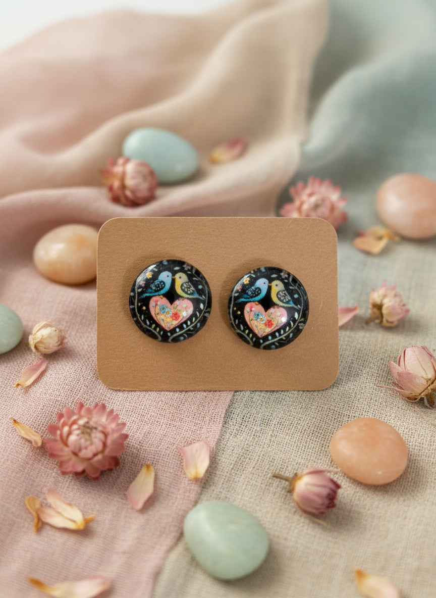 Cabochon Earring with Bird