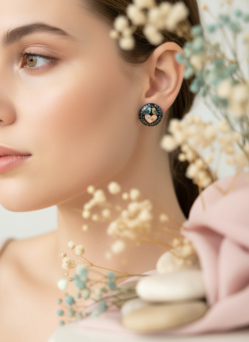 Cabochon Earring with Bird