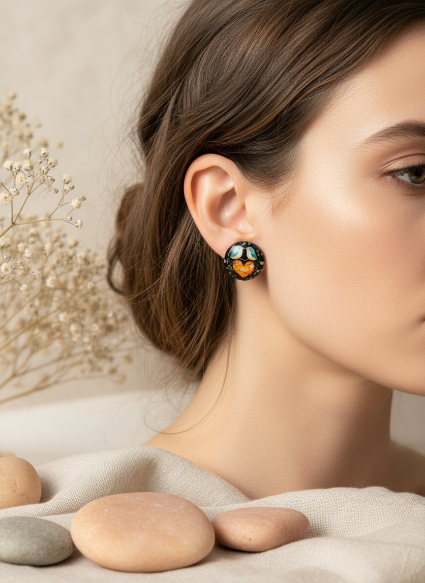 Cabochon Earring with Bird
