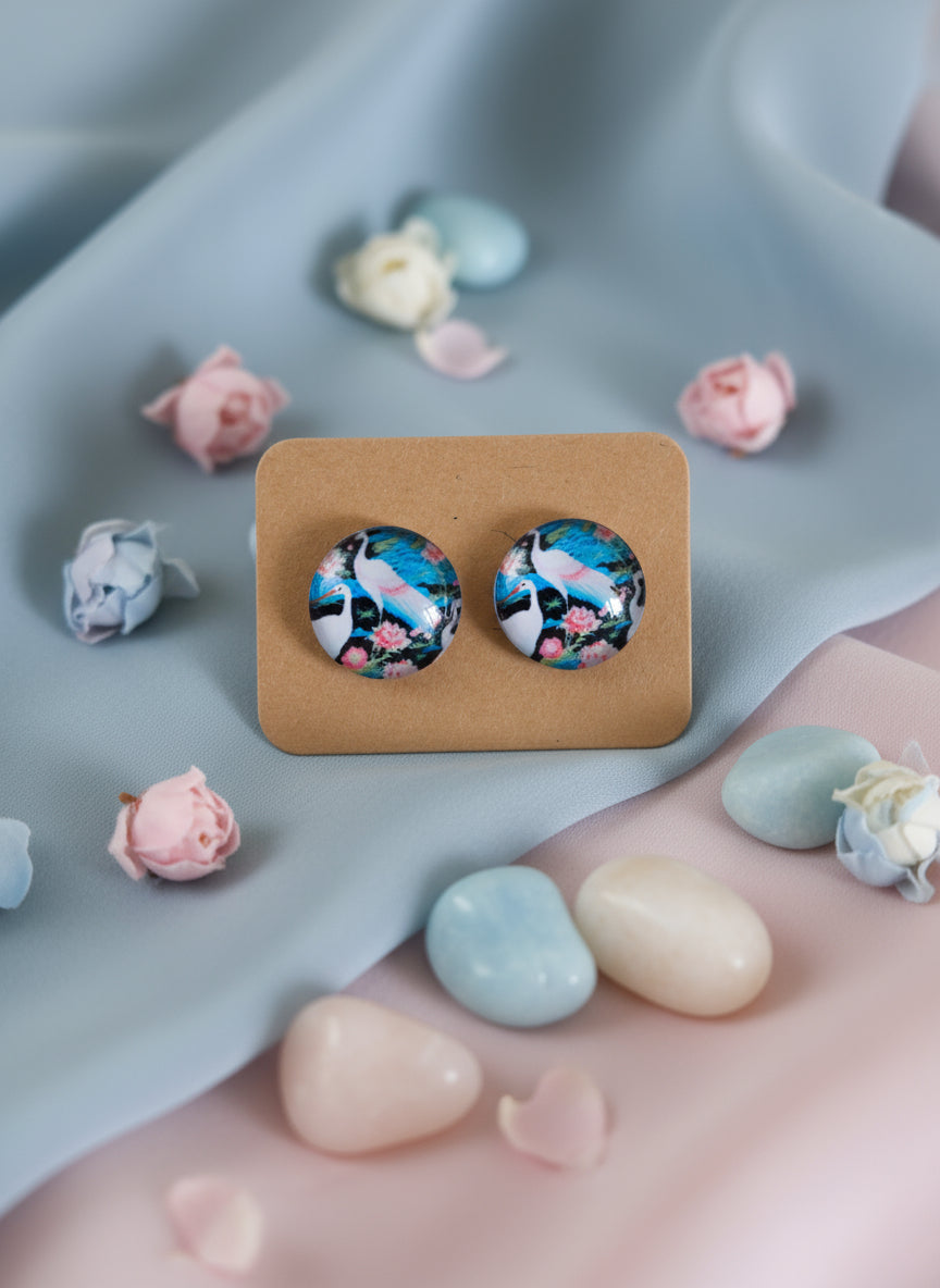 Cabochon Earring with Bird