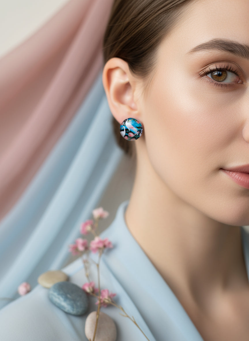 Cabochon Earring with Bird