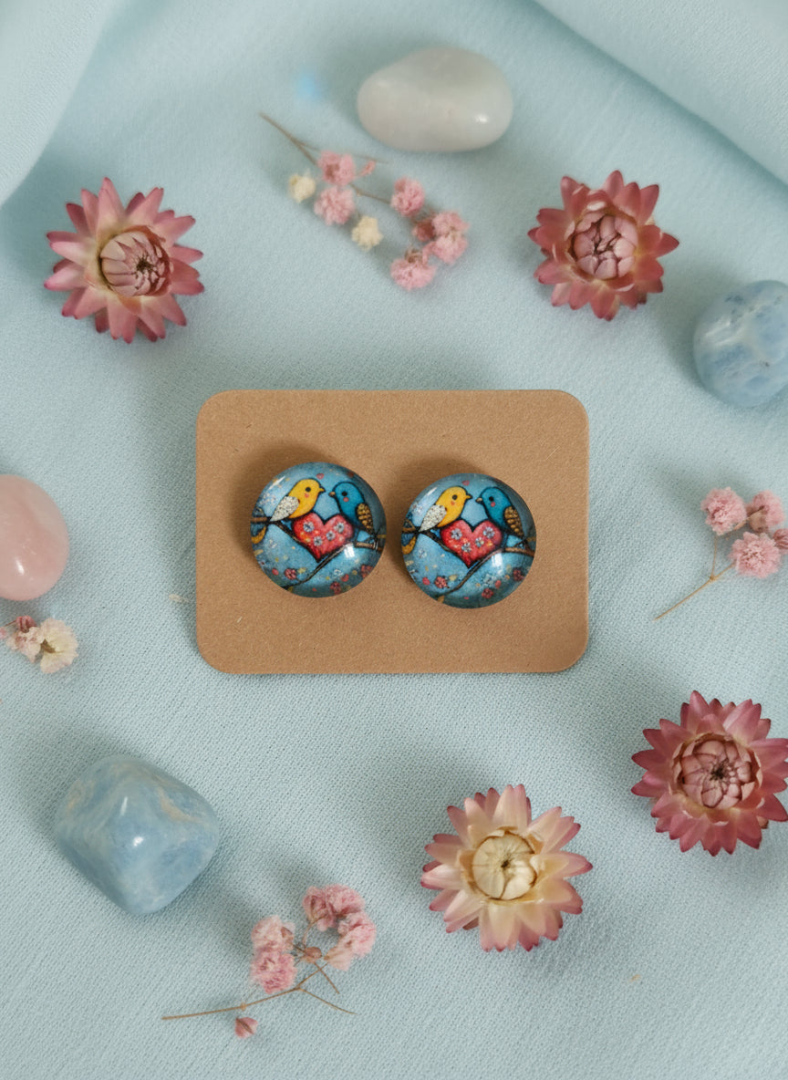 Cabochon Earring with Bird