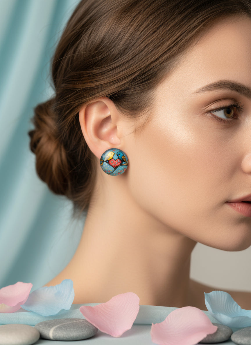 Cabochon Earring with Bird