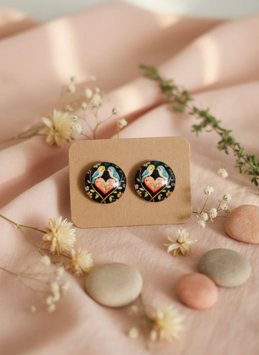 Cabochon Earring with Bird