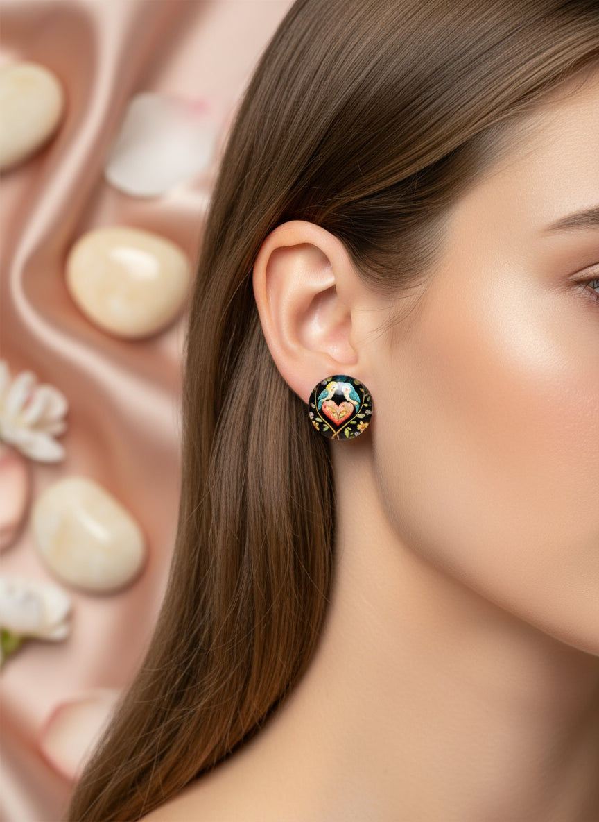 Cabochon Earring with Bird
