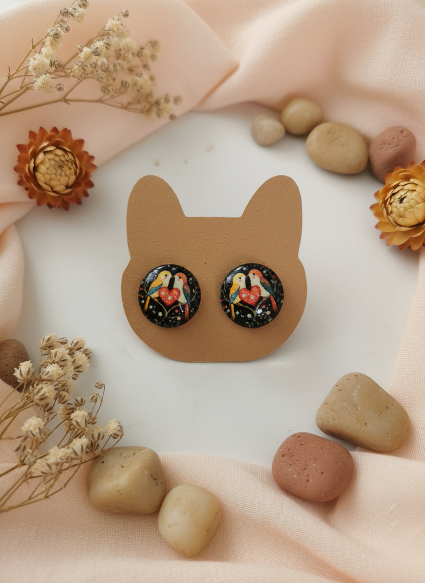 Cabochon Earring with Bird