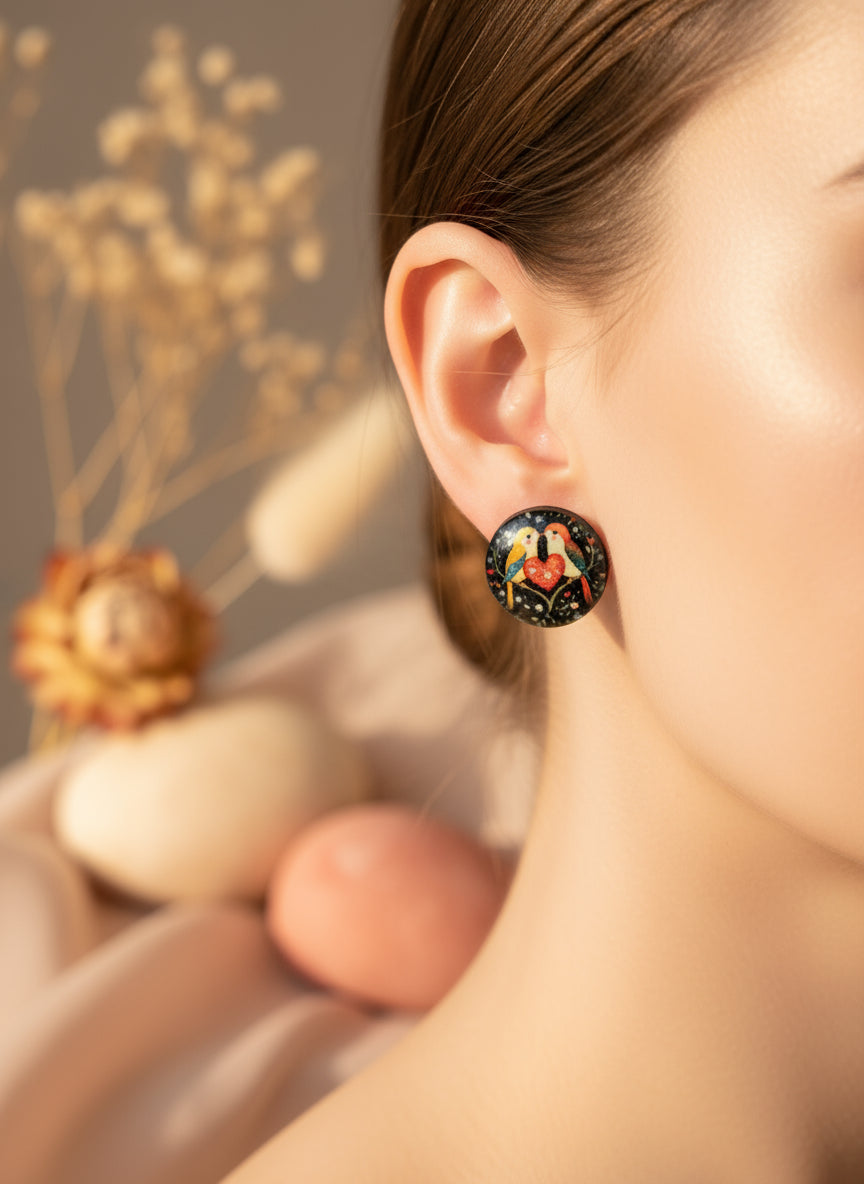 Cabochon Earring with Bird