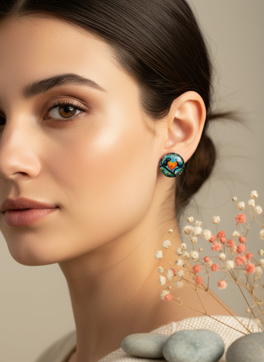 Cabochon Earring with Bird