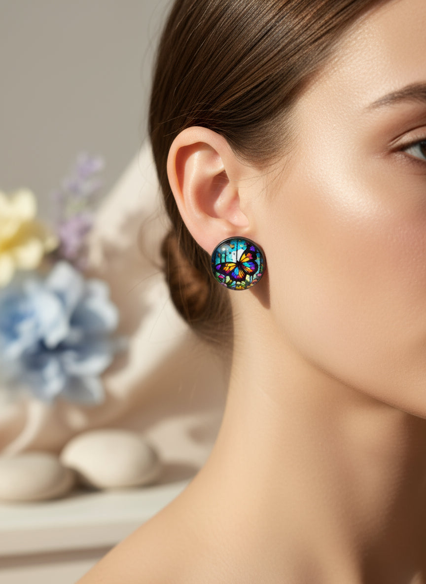 Cabochon Earring with Butterfly