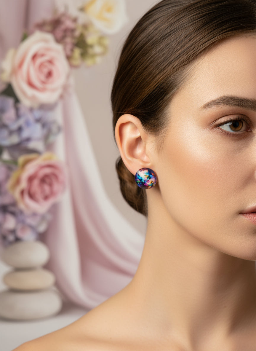 Cabochon Earring with Butterfly