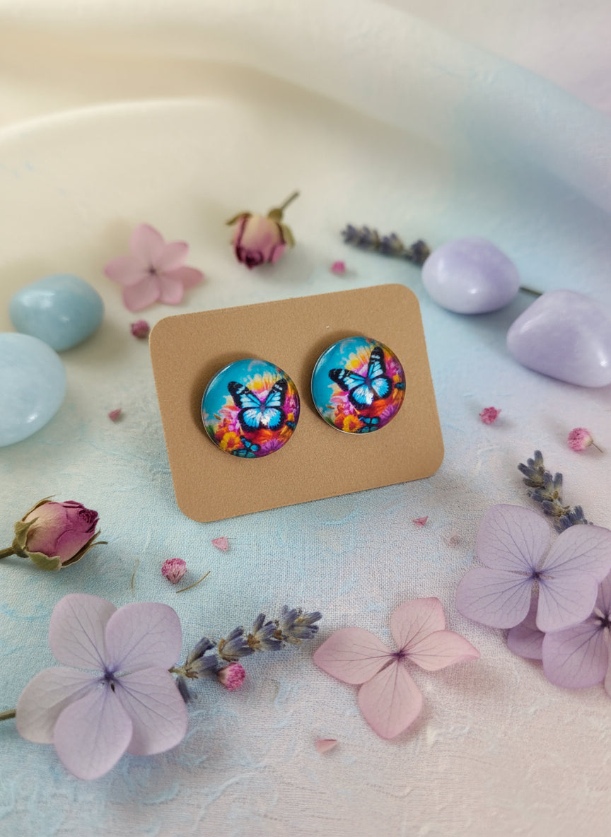 Cabochon Earring with Butterfly