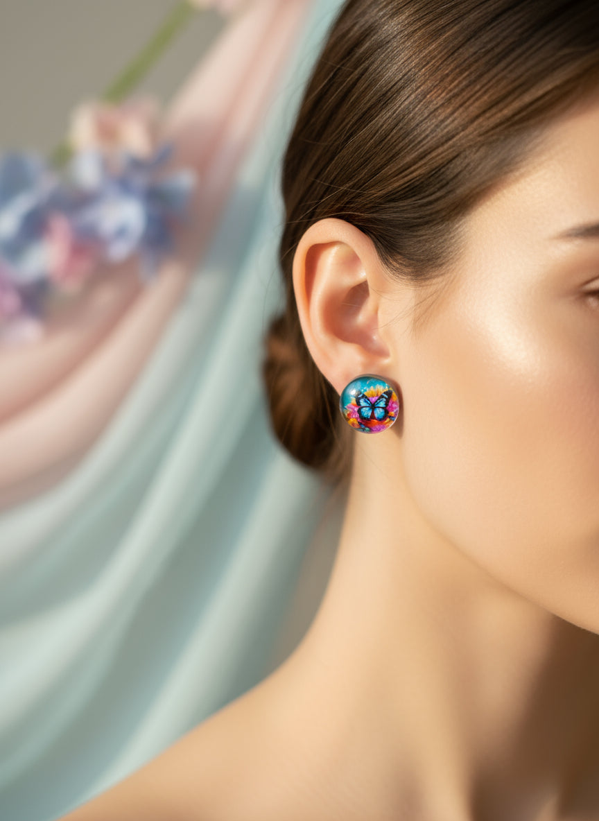 Cabochon Earring with Butterfly