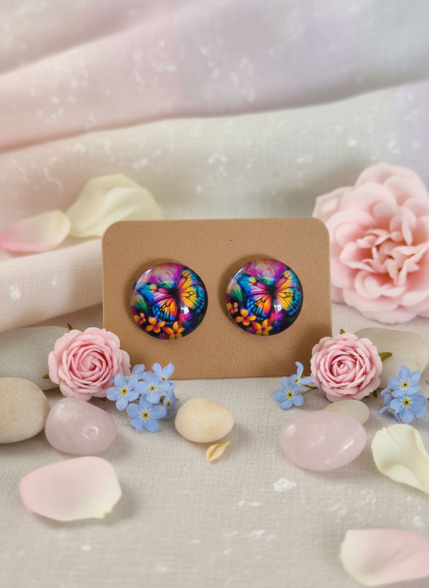 Cabochon Earring with Butterfly