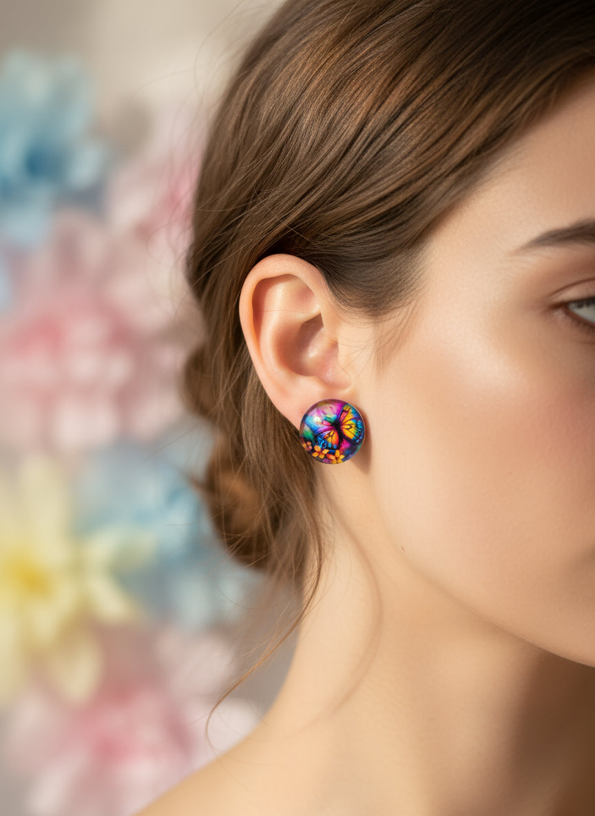 Cabochon Earring with Butterfly