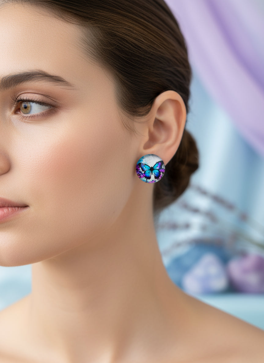 Cabochon Earring with Butterfly