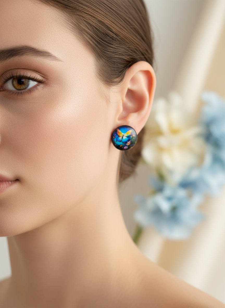 Cabochon Earring with Butterfly