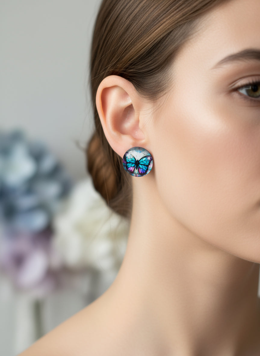 Cabochon Earring with Butterfly