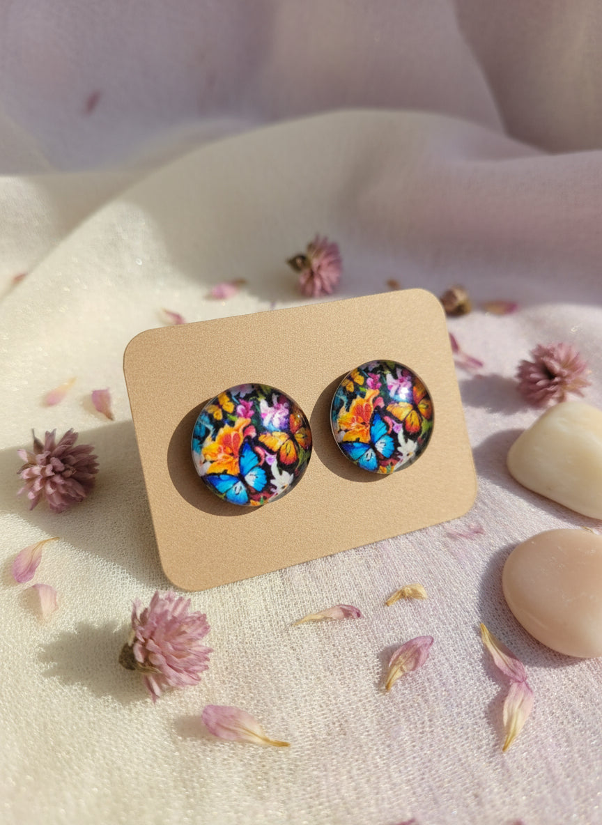 Cabochon Earring with Butterfly