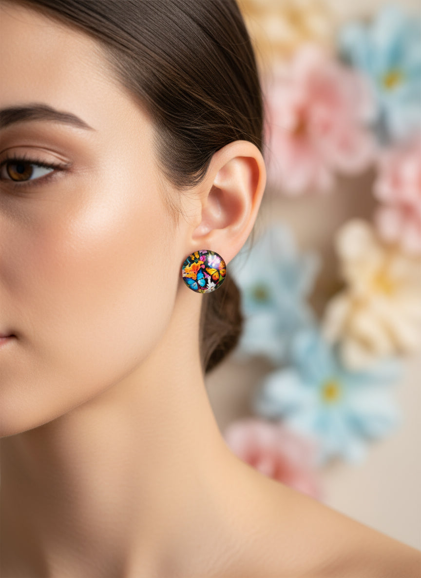 Cabochon Earring with Butterfly