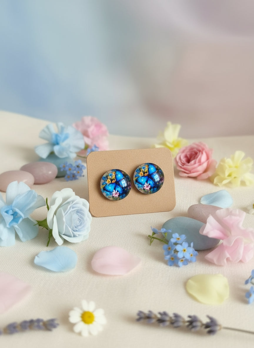 Cabochon Earring with Butterfly