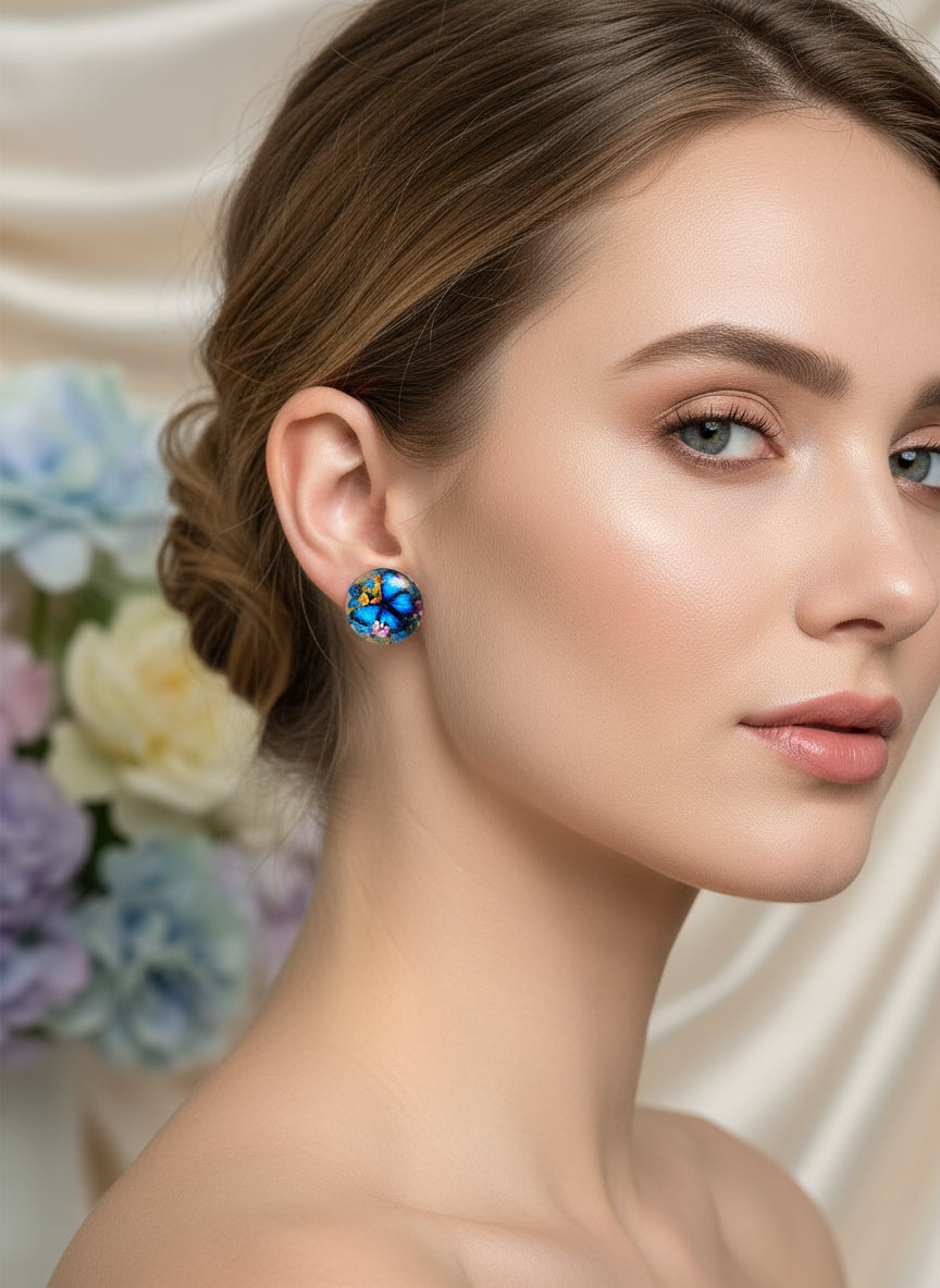 Cabochon Earring with Butterfly