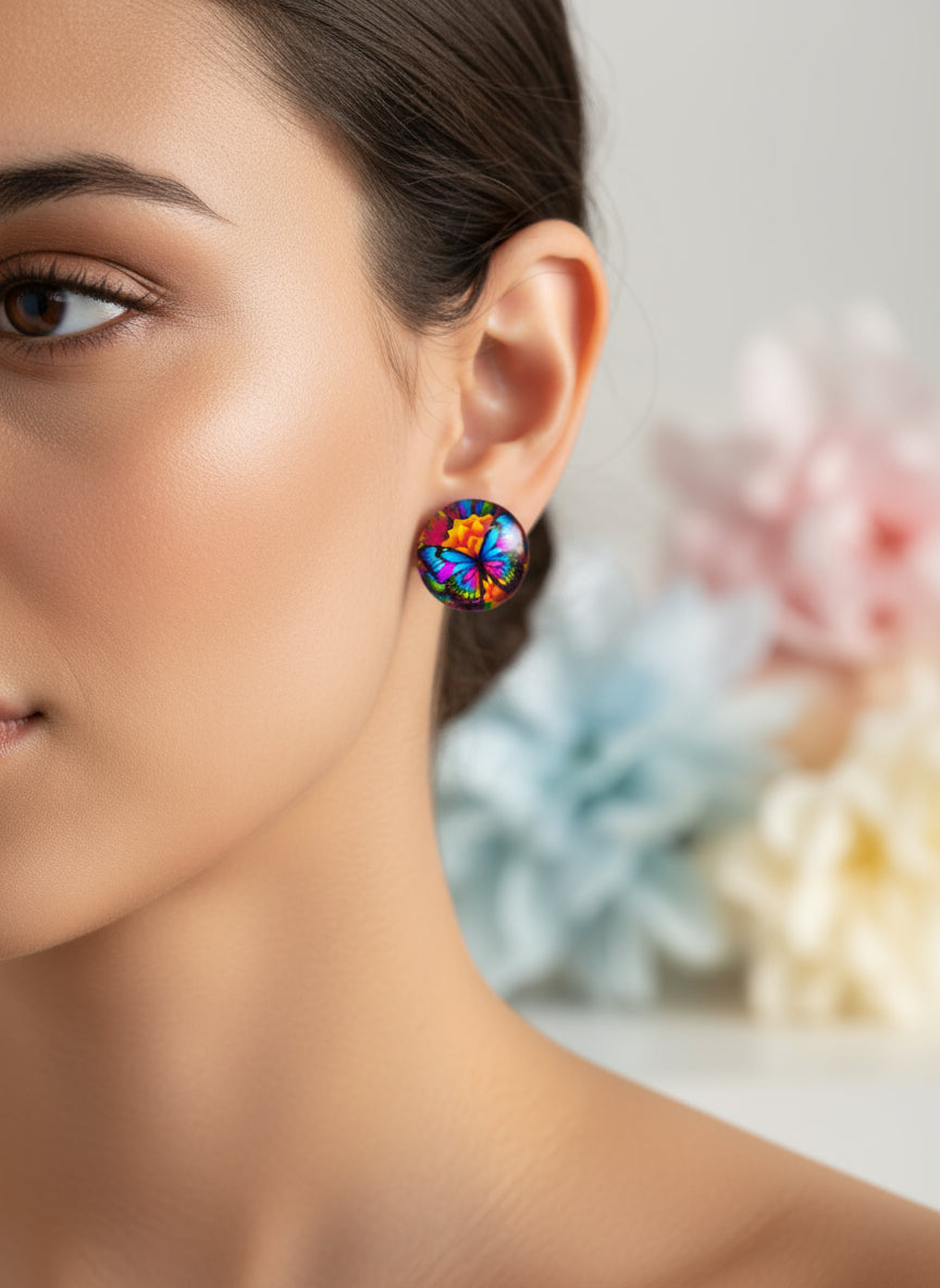Cabochon Earring with Butterfly