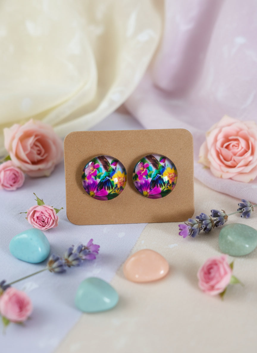 Cabochon Earring with Butterfly