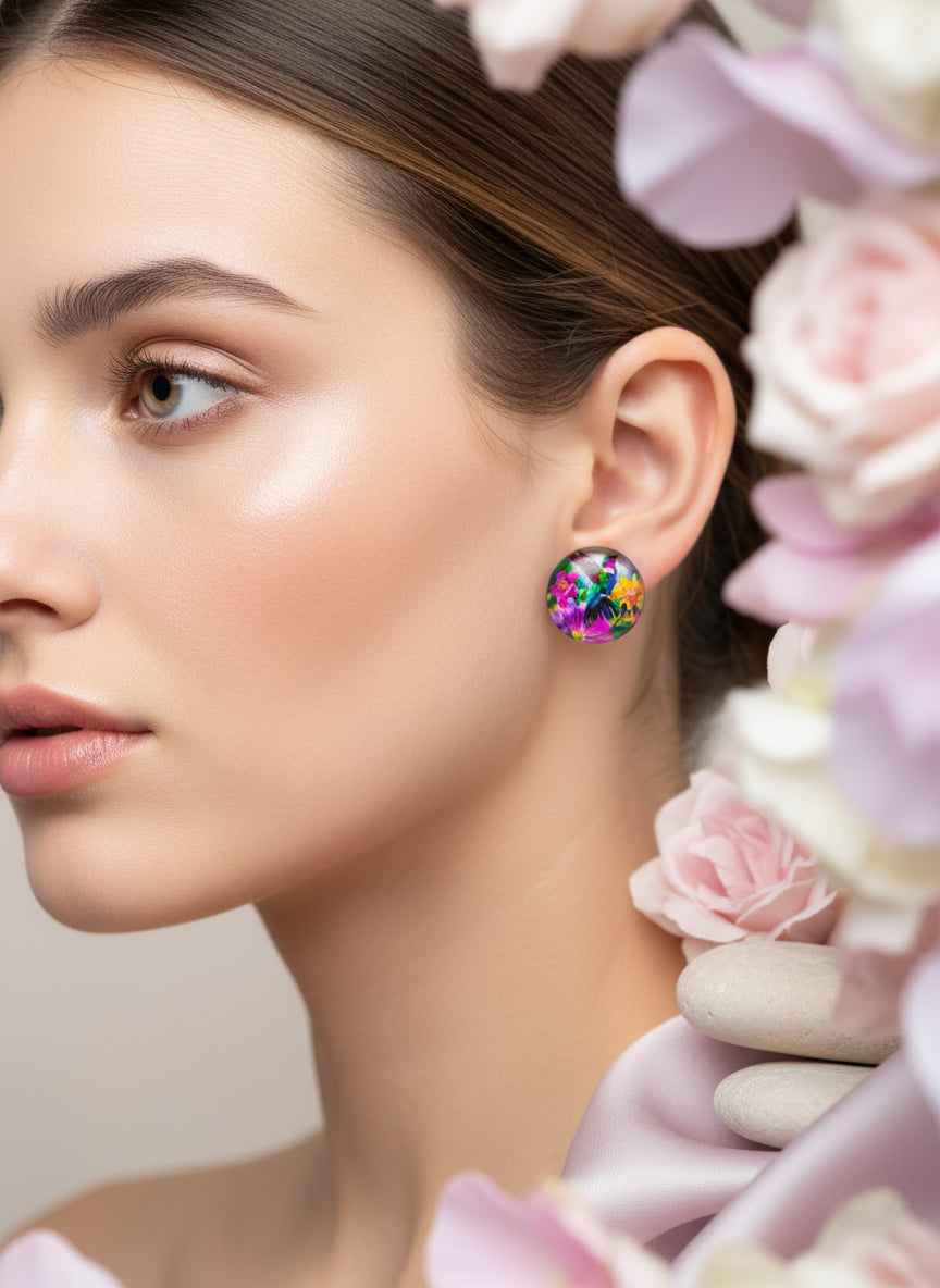 Cabochon Earring with Butterfly