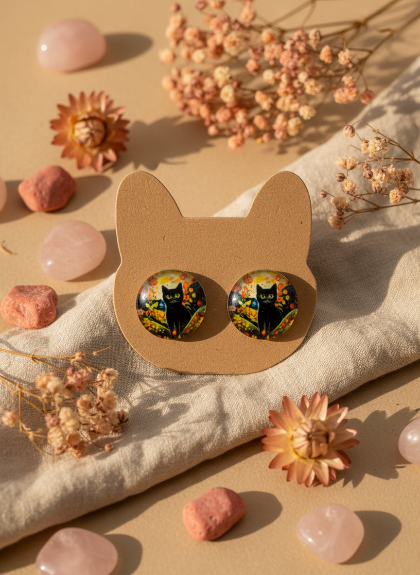 Cabochon Earring with Cat