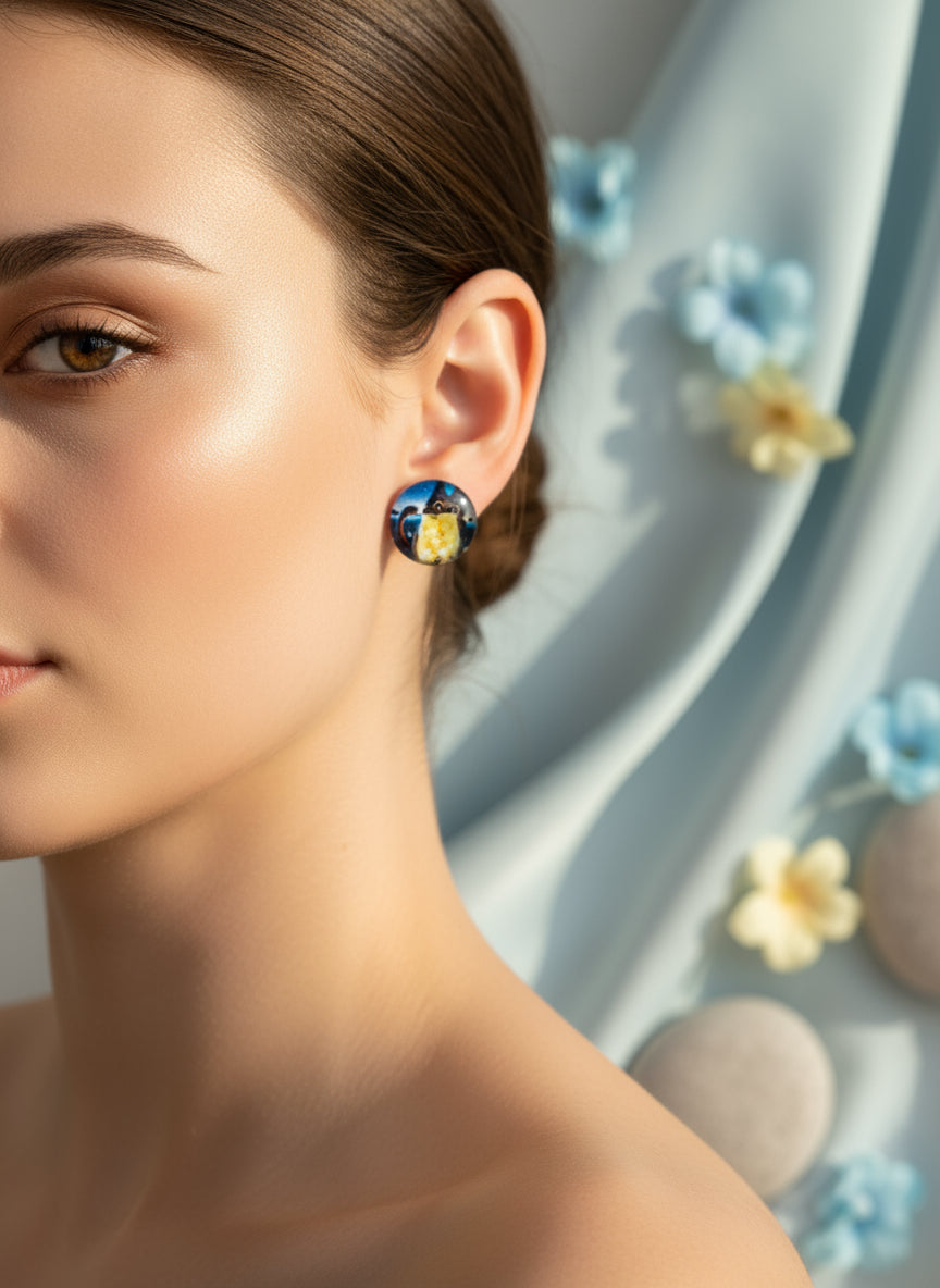 Cabochon Earring with Cat