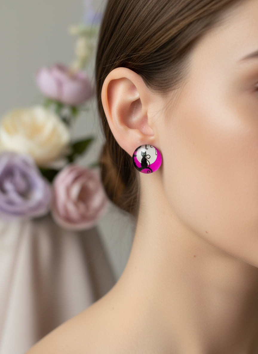 Cabochon Earring with Cat