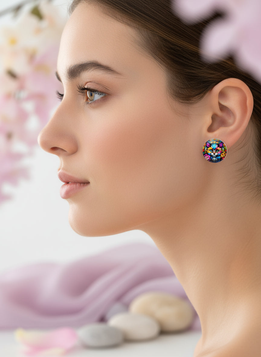 Cabochon Earring with Cat