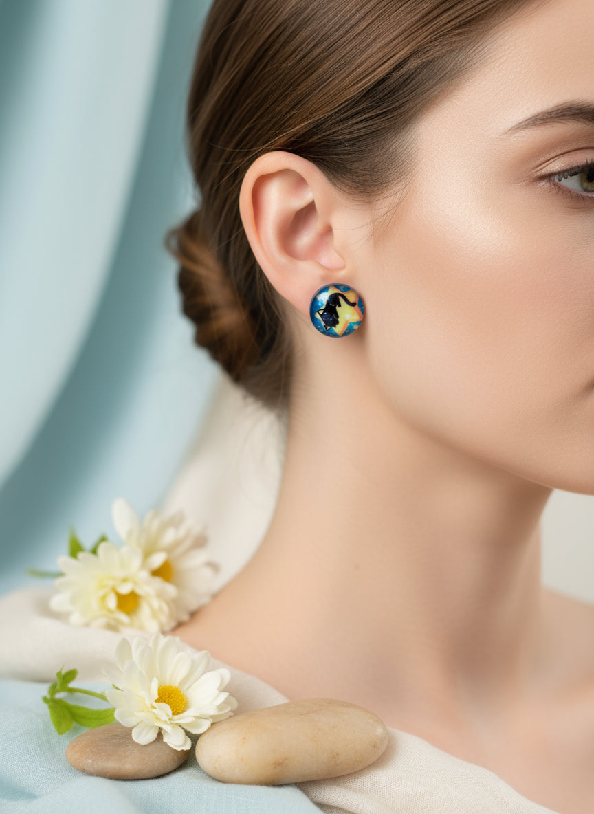 Cabochon Earring with Cat