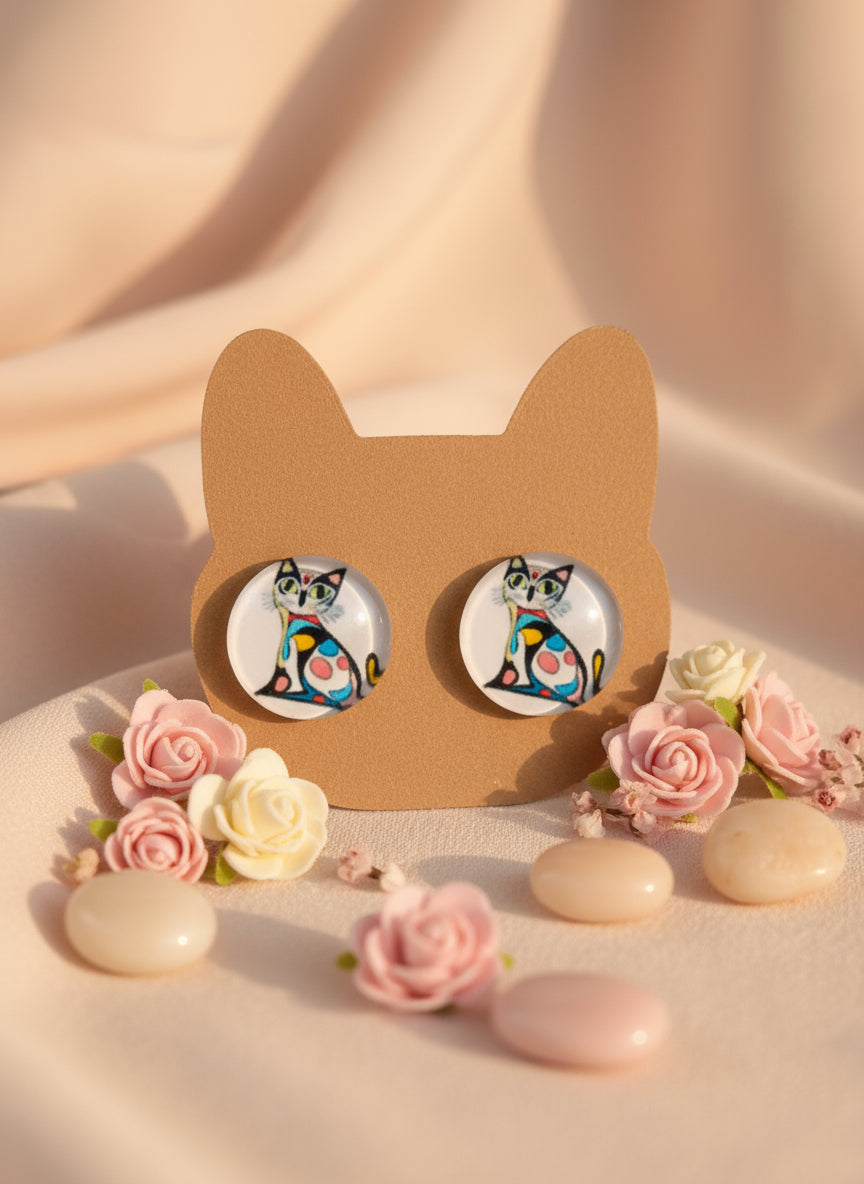 Cabochon Earring with Cat
